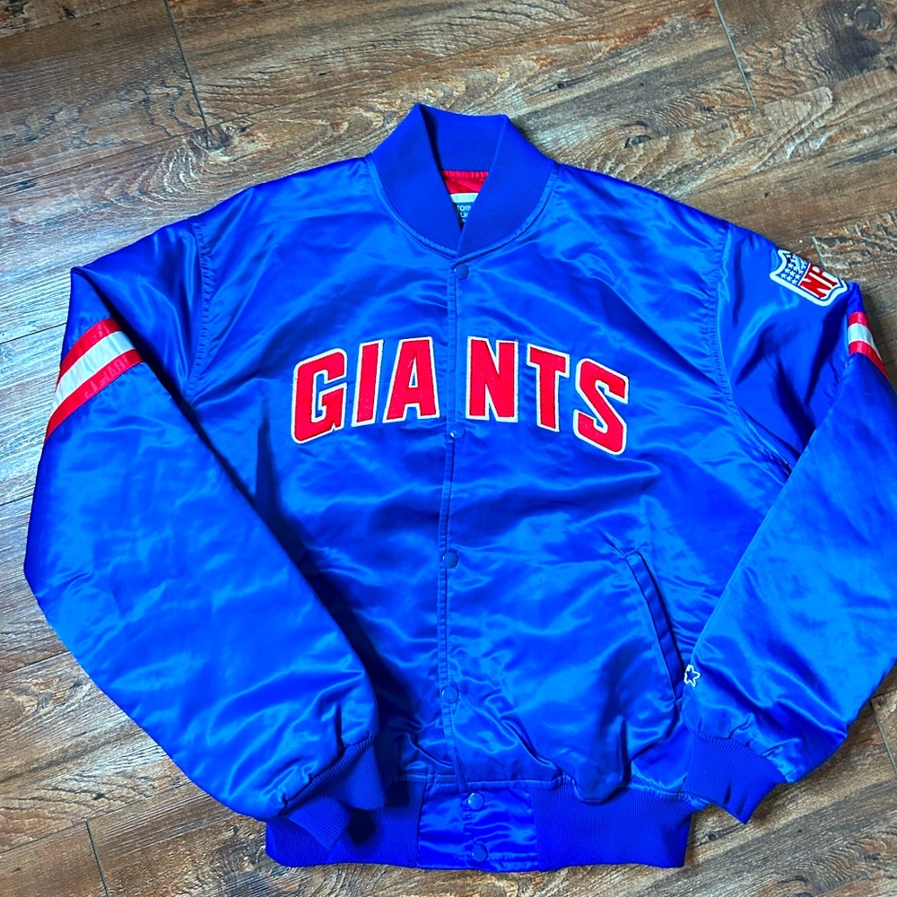 New York Giants Satin Bomber Jacket Men's Size XL VTG 90s Starter NFL Blue Red